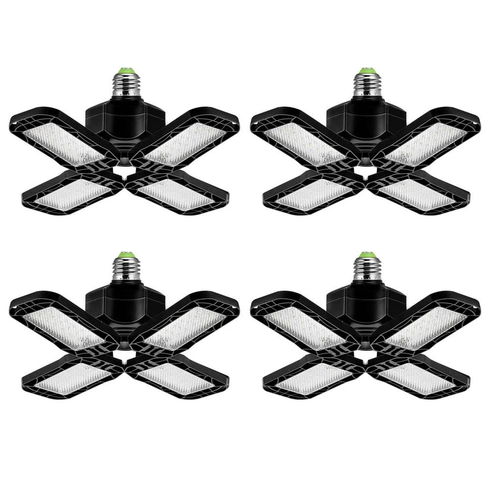 80-Watt Black Deformable LED Adjustable Garage Light Semi-Flush Mount Lighting, 4-Leaf 6000K Daylight White (4-Pack) by YANSUN 3 80-Watt Black Deformable LED Adjustable Garage Light Semi-Flush Mount Lighting, 4-Leaf 6000K Daylight White (4-Pack) by YANSUN