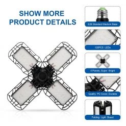 80-Watt Black Deformable LED Adjustable Garage Light Semi-Flush Mount Lighting, 4-Leaf 6000K Daylight White (2-Pack) by YANSUN -YANSUN Shop black yansun flush mount lights h xp07101e26 4f 1000