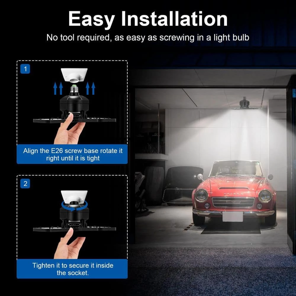80-Watt Black Deformable LED Adjustable Garage Light Semi-Flush Mount Lighting, 4-Leaf 6000K Daylight White (2-Pack) by YANSUN 7 80-Watt Black Deformable LED Adjustable Garage Light Semi-Flush Mount Lighting, 4-Leaf 6000K Daylight White (2-Pack) by YANSUN - Image 5