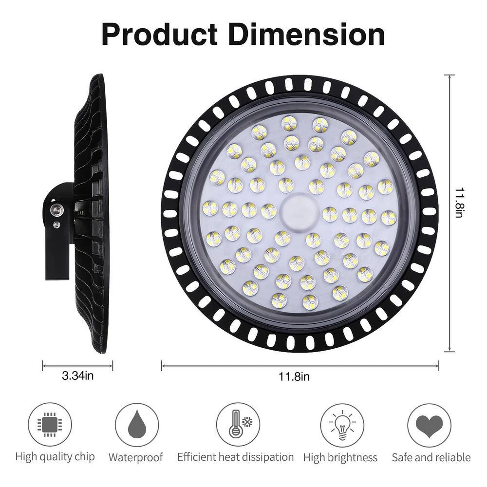 11.8 in. 200-Watt Black Equivalent Integrated LED Cool White UFO High Bay Light, 6500K by YANSUN 5 11.8 in. 200-Watt Black Equivalent Integrated LED Cool White UFO High Bay Light, 6500K by YANSUN - Image 3