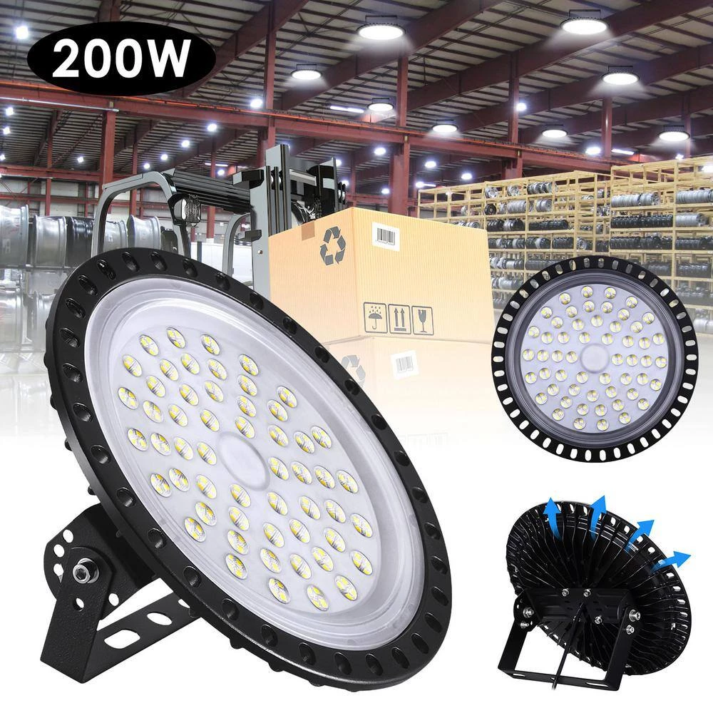 11.8 in. 200-Watt Black Equivalent Integrated LED Cool White UFO High Bay Light, 6500K by YANSUN 4 11.8 in. 200-Watt Black Equivalent Integrated LED Cool White UFO High Bay Light, 6500K by YANSUN - Image 2