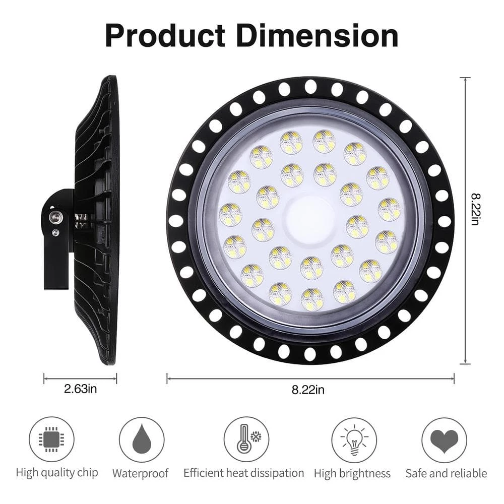 8.22 in. 100-Watt Black Equivalent Integrated LED Cool White UFO High Bay Light, 6500K by YANSUN 5 8.22 in. 100-Watt Black Equivalent Integrated LED Cool White UFO High Bay Light, 6500K by YANSUN - Image 3