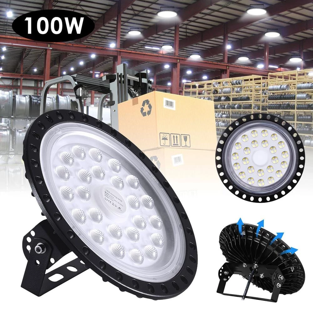 8.22 in. 100-Watt Black Equivalent Integrated LED Cool White UFO High Bay Light, 6500K by YANSUN 4 8.22 in. 100-Watt Black Equivalent Integrated LED Cool White UFO High Bay Light, 6500K by YANSUN - Image 2