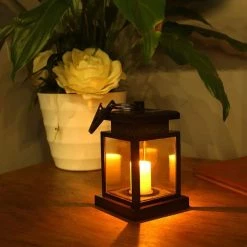 Solar Powered Hanging Lantern Outdoor Candle Effect Pendant Light in Warm White by YANSUN -YANSUN Shop black yansun outdoor pendant lights h so001 1f 1000