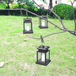 Solar Powered Hanging Lantern Outdoor Candle Effect Pendant Light in Warm White by YANSUN -YANSUN Shop black yansun outdoor pendant lights h so001 44 1000