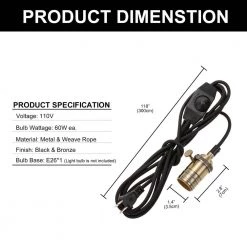 1-Light Black Vintage Plug-in Dimmable Bulb Mini Pendant with Brass Socket (1-Pack) by YANSUN -YANSUN Shop black yansun pendant lights h dz091 c3 1000