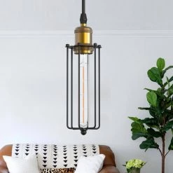 1-Light Black Cage Vintage Hardwired Mini Pendant with Gold Socket and Shade by YANSUN -YANSUN Shop black yansun pendant lights h dz093 1f 1000