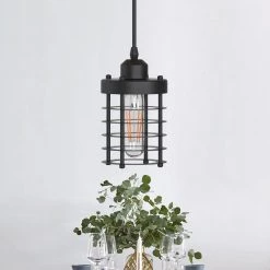 4.7 in. 1-Light Black Cage Modern Industrial Farmhouse Metal Mini Pendant with Barn Shape by YANSUN