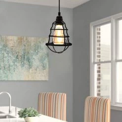 1-Light Aged Black Plug-in Pendant with Metal Cage Shade by YANSUN -YANSUN Shop black yansun pendant lights h hs01e26dp e1 1000