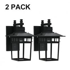 1-Light Black Outdoor Wall Lantern Sconce with Clear Glass (2-Pack) by YANSUN