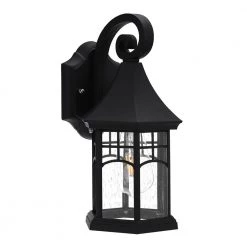 1-Light Black Outdoor Wall Lantern Sconce with Seeded Glass by YANSUN
