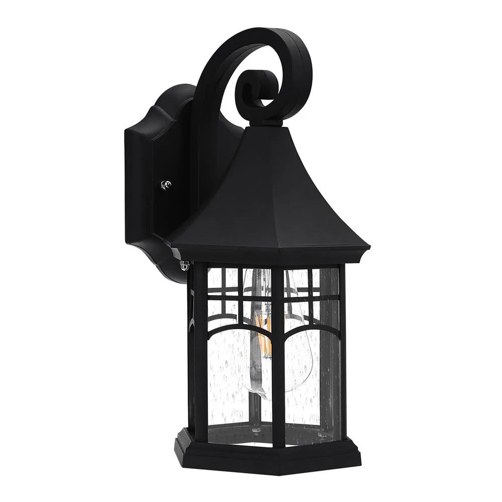 1-Light Black Outdoor Wall Lantern Sconce with Seeded Glass by YANSUN 3 1-Light Black Outdoor Wall Lantern Sconce with Seeded Glass by YANSUN