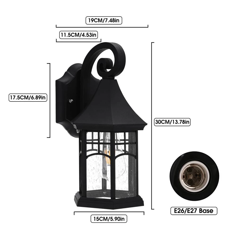 1-Light Black Outdoor Wall Lantern Sconce with Seeded Glass by YANSUN 5 1-Light Black Outdoor Wall Lantern Sconce with Seeded Glass by YANSUN - Image 3