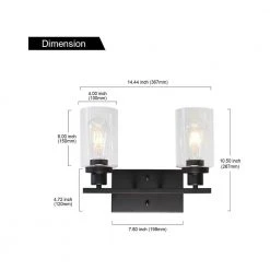 14.5 in. 2-Light Matte Black Vanity Light with Clear Glass Shade by YANSUN -YANSUN Shop black yansun vanity lighting h wl006 c3 1000