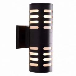 11.81 in. 2-Light Black Cylinder Modern E26 Base LED Indoor/Outdoor Porch Light Wall Lantern Sconce by YANSUN