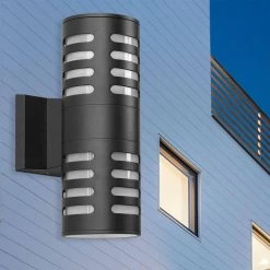 11.81 in. 2-Light Black Cylinder Modern E26 Base LED Indoor/Outdoor Porch Light Wall Lantern Sconce by YANSUN -YANSUN Shop black yansun vanity lighting h wl074 76 1000