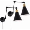 1-Light Black Plug-In or Hardwire Industrial Adjustable Swing Arm Wall Lamp (Set of 2) by YANSUN -YANSUN Shop black yansun wall lamps h wl010 2 64 1000