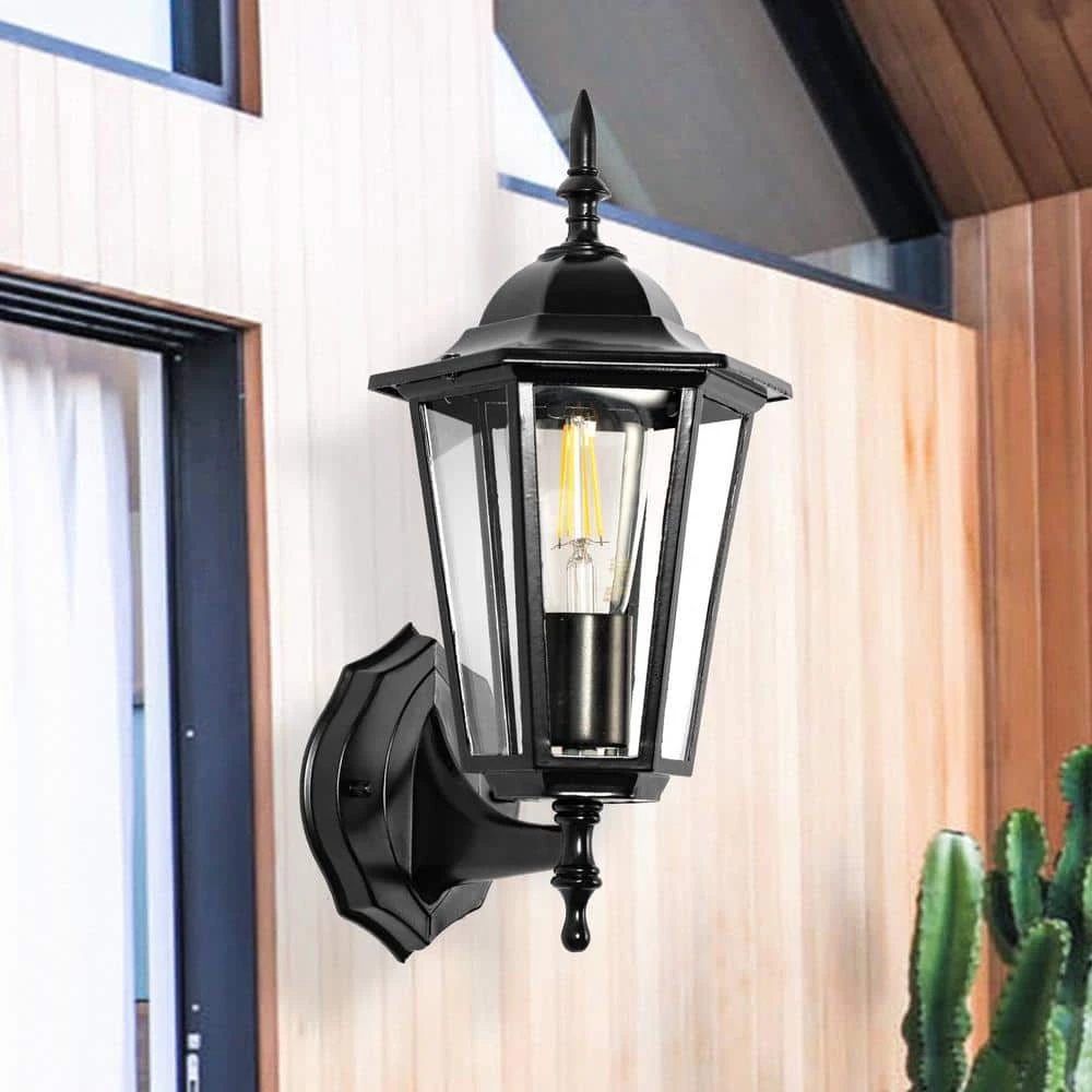 7 in. 1-Light 60-Watt Black Waterproof Outdoor Wall Pack Light Lantern with Glass Shade by YANSUN 3 7 in. 1-Light 60-Watt Black Waterproof Outdoor Wall Pack Light Lantern with Glass Shade by YANSUN