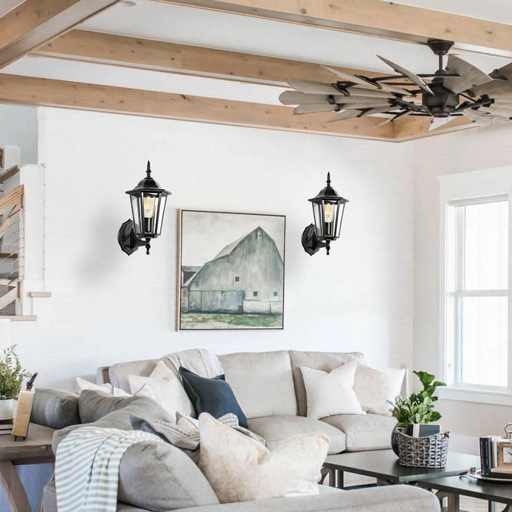 7 in. 1-Light 60-Watt Black Waterproof Outdoor Wall Pack Light Lantern with Glass Shade by YANSUN 10 7 in. 1-Light 60-Watt Black Waterproof Outdoor Wall Pack Light Lantern with Glass Shade by YANSUN - Image 8