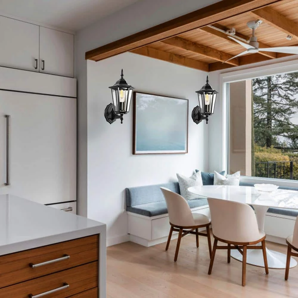 7 in. 1-Light 60-Watt Black Waterproof Outdoor Wall Pack Light Lantern with Glass Shade by YANSUN 4 7 in. 1-Light 60-Watt Black Waterproof Outdoor Wall Pack Light Lantern with Glass Shade by YANSUN - Image 2