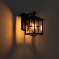 7 in. 1-Light 60-Watt Black Cube Grid Waterproof Outdoor Wall Pack Light Lantern with Clear Glass Shade by YANSUN -YANSUN Shop black yansun wall pack lights h wl062 4f 1000