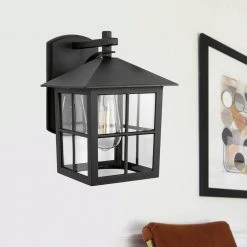 7 in. 1-Light 60-Watt Black Cube Grid Waterproof Outdoor Wall Pack Light Lantern with Clear Glass Shade by YANSUN -YANSUN Shop black yansun wall pack lights h wl062 fa 1000