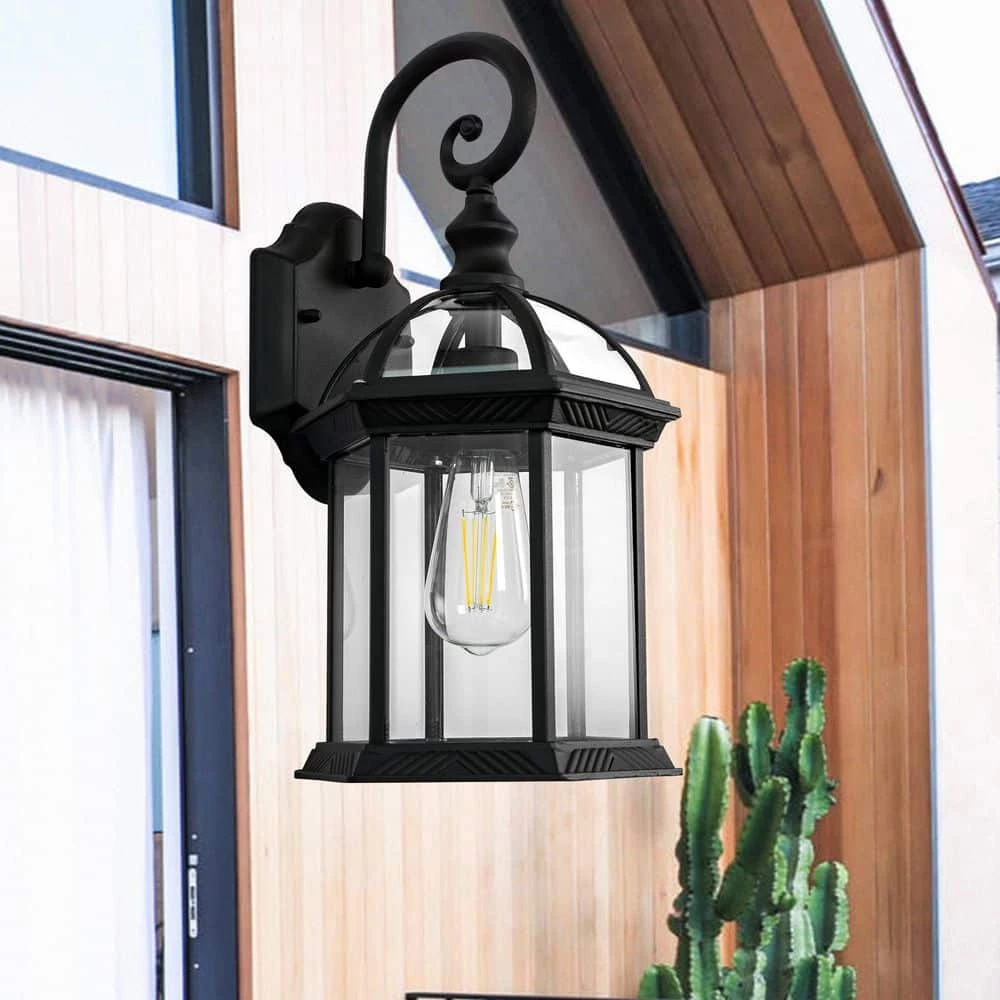 8 in. 1-Light 60-Watt Black Waterproof Outdoor Wall Pack Light with Clear Glass Shade by YANSUN 4 8 in. 1-Light 60-Watt Black Waterproof Outdoor Wall Pack Light with Clear Glass Shade by YANSUN - Image 2
