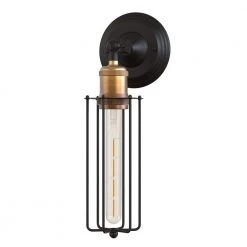 10.63 in.1-Light Dimmable Black Wall Lamp with Caged Shaded by YANSUN -YANSUN Shop black yansun wall sconces h wl016 40 1000