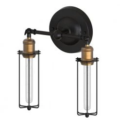 9.84 in. 2-Light U-Shaped Dimmable Black Wall Lamp with Caged Shaded by YANSUN -YANSUN Shop black yansun wall sconces h wl017 40 1000