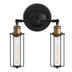 9.84 in. 2-Light U-Shaped Dimmable Black Wall Lamp with Caged Shaded by YANSUN