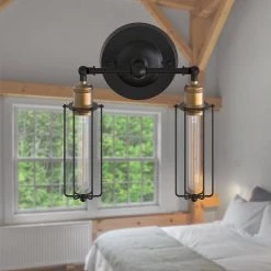 9.84 in. 2-Light U-Shaped Dimmable Black Wall Lamp with Caged Shaded by YANSUN -YANSUN Shop black yansun wall sconces h wl017n1 1f 1000