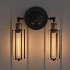 9.84 in. 2-Light U-Shaped Dimmable Black Wall Lamp with Caged Shaded by YANSUN -YANSUN Shop black yansun wall sconces h wl017n1 44 1000