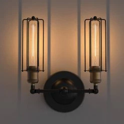 9.84 in. 2-Light U-Shaped Dimmable Black Wall Lamp with Caged Shaded by YANSUN -YANSUN Shop black yansun wall sconces h wl017n1 66 1000