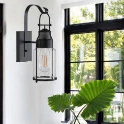 19.3 in. 1-Light Black Glass Wall Lamp with Cylindrical Shape by YANSUN -YANSUN Shop black yansun wall sconces h wl020 44 1000