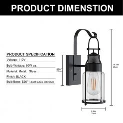 19.3 in. 1-Light Black Glass Wall Lamp with Cylindrical Shape by YANSUN -YANSUN Shop black yansun wall sconces h wl020 c3 1000