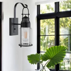 19.3 in. 1-Light Black Glass Wall Lamp with Cylindrical Shape by YANSUN 14 19.3 in. 1-Light Black Glass Wall Lamp with Cylindrical Shape by YANSUN -YANSUN Shop black yansun wall sconces h wl020n1 44 1000