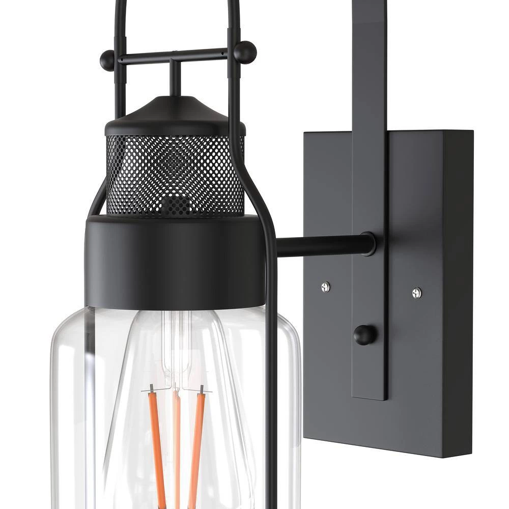 19.3 in. 1-Light Black Glass Wall Lamp with Cylindrical Shape by YANSUN 6 19.3 in. 1-Light Black Glass Wall Lamp with Cylindrical Shape by YANSUN - Image 4