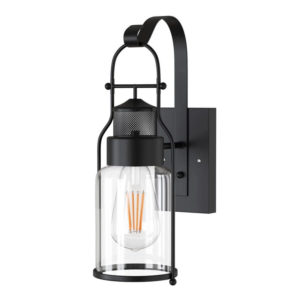 19.3 in. 1-Light Black Glass Wall Lamp with Cylindrical Shape by YANSUN 3 19.3 in. 1-Light Black Glass Wall Lamp with Cylindrical Shape by YANSUN