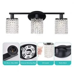20.87 in. 3-Light Black Crystal Bathroom Wall Sconce, Modern Lighting Fixture Over Mirror by YANSUN -YANSUN Shop black yansun wall sconces h wl021bn1 4f 1000
