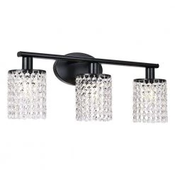 20.87 in. 3-Light Black Crystal Bathroom Wall Sconce, Modern Lighting Fixture Over Mirror by YANSUN
