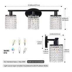 20.87 in. 3-Light Black Crystal Bathroom Wall Sconce, Modern Lighting Fixture Over Mirror by YANSUN -YANSUN Shop black yansun wall sconces h wl021bn1 c3 1000