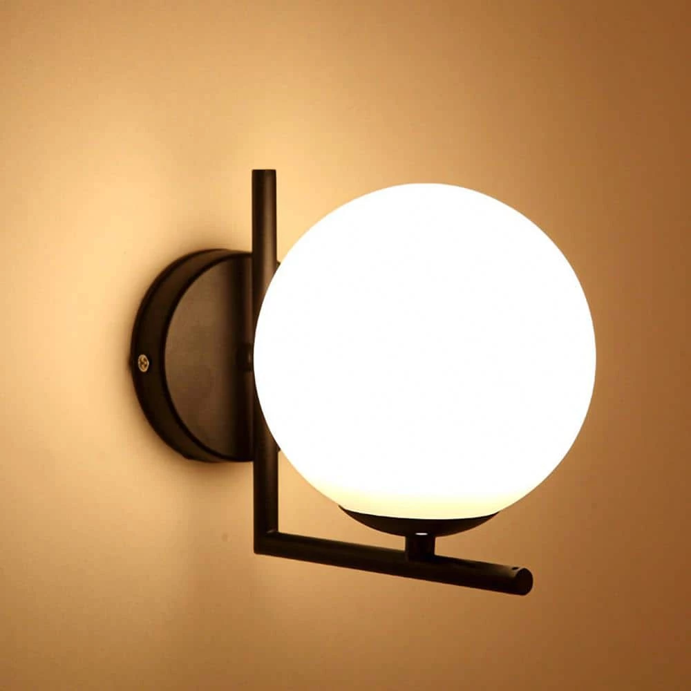 7.87 in.1-Light Black Modern Bathroom Vanity Wall Light with White Shade by YANSUN 4 7.87 in.1-Light Black Modern Bathroom Vanity Wall Light with White Shade by YANSUN - Image 2