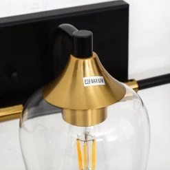 28.35 in. 3-Light Black Industrial Metal Bathroom Wall Sconce with Aged Brass Socket Cups and Clear Glass Shade(2-Pack) by YANSUN -YANSUN Shop black yansun wall sconces h wl026 4f 1000