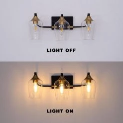 28.35 in. 3-Light Black Industrial Metal Bathroom Wall Sconce with Aged Brass Socket Cups and Clear Glass Shade(2-Pack) by YANSUN -YANSUN Shop black yansun wall sconces h wl026 76 1000