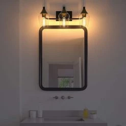 28.35 in. 3-Light Black Industrial Metal Bathroom Wall Sconce with Aged Brass Socket Cups and Clear Glass Shade(2-Pack) by YANSUN 15 28.35 in. 3-Light Black Industrial Metal Bathroom Wall Sconce with Aged Brass Socket Cups and Clear Glass Shade(2-Pack) by YANSUN -YANSUN Shop black yansun wall sconces h wl026n1 44 1000