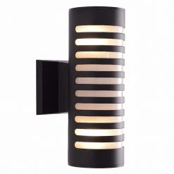 11.81 in. 2-Light Black Cylinder Modern E26 Base LED Indoor/Outdoor Porch Light Wall Lantern Sconce by YANSUN
