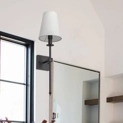 1-Light Black Wall Sconce with White Fabric Shade by YANSUN -YANSUN Shop black yansun wall sconces h wl043b 44 1000