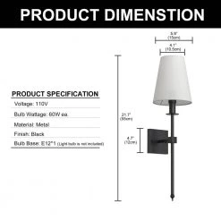 1-Light Black Wall Sconce with White Fabric Shade by YANSUN -YANSUN Shop black yansun wall sconces h wl043b c3 1000