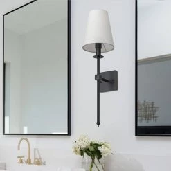 1-Light Black Wall Sconce with White Fabric Shade by YANSUN -YANSUN Shop black yansun wall sconces h wl043b fa 1000