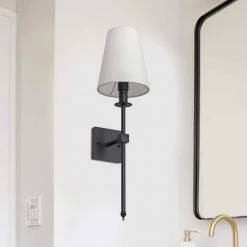 1-Light Black Wall Sconce with White Fabric Shade by YANSUN -YANSUN Shop black yansun wall sconces h wl043bn2 1f 1000